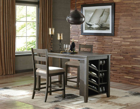 Rectangular Counter Table with Storage & 2 Upholstered Bar Stools